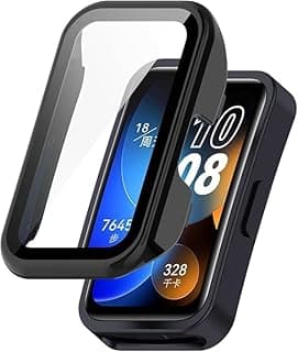 جراب هاشون متوافق مع هواوي Band 8 / هواوي Band 9 مع واقي شاشة زجاجي مقسى غطاء حماية كامل - أسود