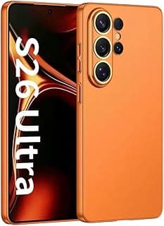 جراب مطفي نحيف جداً ولطيف على البشرة لهاتف سامسونج Galaxy S26 Ultra مع حماية معدنية للعدسة (برتقالي)