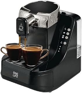 One Life TC75S Turkish Coffee Maker, 750W, 1-Litre Tank, Dual Cup Brewing (Black And Silver)