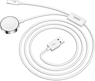 كابل USB إلى لايتنينج IW002S مع شاحن مغناطيسي مدمج لساعة ابل، 1.5 متر شحن سريع ومزامنة بيانات – أبيض