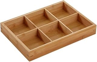 Divided Wooden Tray, Wooden Drawer Organizer, Multi Compartments Serving Tray, Divided Platter Wooden Food Server, Divided Tray for Arts and Crafts Supplies, Stationery, Small Items, (6 Compartments)