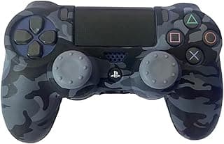 جراب سيليكون مطبوع باللون الأسود والرمادي لذراع تحكم سوني PS4/slim/Pro مع قطعتين مقابض إبهام (رمادي)
