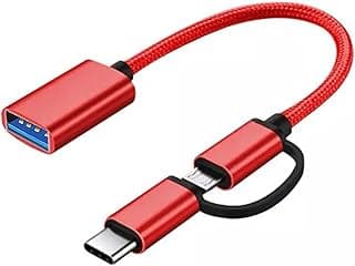 محول OTG 2 في 1 USB إلى Micro + Type C للموبايل - (أحمر)
