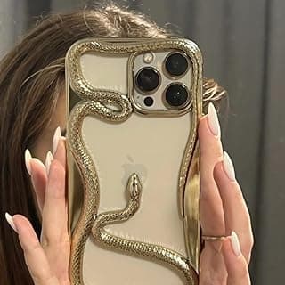 Snake Phone Case Creative Cool Snake Pattern Shockproof Protective Cover for Women Men Compatible with iPhone 15 Pro Max - Gold