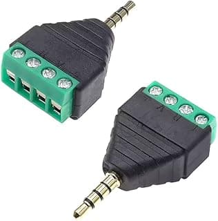 1 Piece Audio Jack 4 Pin Male - Male Port Socket Jack Connector Repair Audio Section 4 Plug 3.5mm 4Pole Stereo – Plug to Screw Terminal Cable Adapter Headphone Earphone Replacement Adapter