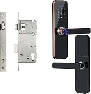 قفل باب ذكي الكتروني ببصمة الإصبع Tuya Smart Home WiFi يدعم 8 لغات (اللون: 6085(22x240)، مقاس القفل: أسود)