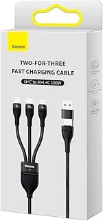 كابل شحن سريع للغاية جديد 6 في 1 من باسيوس، كابل شحن【USB-C وUSB】الى【USB-C بقدرة 100 وات+لايتنينج 20 وات+مايكرو 18 وات】كابل PD3.0 بتقنية الشحن السريع لابل وسامسونج وهواوي واوبو وشاومي واسوس - 1.2 متر