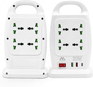 ELMAGHRABY A022-2U-1PD Double-Sided Power Strip, 2500W, 8 Universal Outlets, 2 USB Ports, 1 USB-C PD Fast Charging, Surge Protection, Master Switch, 850°C Flame-Resistant Design for Home & Office.