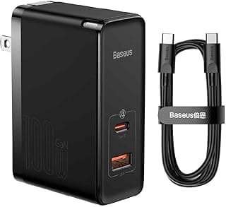 شاحن GaN5 برو ثاندر 100 وات للشحن من باسيوس مع مخرج مزدوج للاب توب ديل 2 في 1 XPS وانسبايرون لمايكروسوفت سيرفس 9 واكس و8 و7 وبوك واتش بي واسوس وايباد ابل وماك بوك اير أسود USB