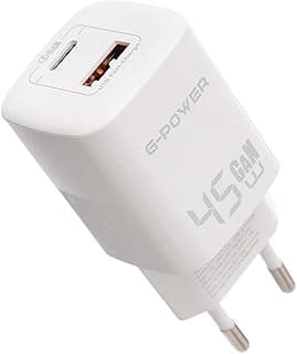 شاحن GP-C5 مزدوج بقدرة 45W (USB-A و USB-C) يدعم تقنية Qualcomm Quick Charge 3.0 متوافق مع ماك بوك برو، ايباد، جالاكسي، بيكسل، ايفون والمزيد - أبيض