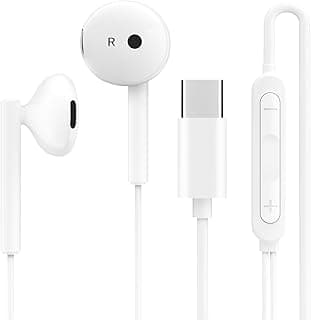 سماعات رأس بمنفذ USB-C لآيفون 16 و 15، سماعات سلكية لآيباد برو وآير وميني، آيباد الجيل العاشر، ماك بوك، سماعات أذن من النوع C لسامسونج، جوجل بكسل، سماعات لينوفو، ديل، ميكروفون، تحكم في مستوى الصوت