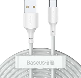 طقم كابل بيانات Baseus Simple Wisdom USB إلى Type-C بقدرة 5A (قطعتين) 1.5 متر - أبيض