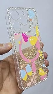 جراب ظهر سيليكون متين مرصع بالألماس، مقاوم للصدمات والخدش، متوافق مع اوبو ريلمي Note 60X، اختيار رائع للبنات - متعدد الألوان - 142