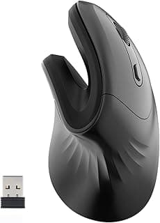 ماوس عمودي قابل لاعادة الشحن بمنفذ USB 2.4GHz مقاس L، ماوس بصري مريح 6 ازرار لليد اليمنى، يقلل من اجهاد المعصم، متوافق مع ماك بوك/الكمبيوتر/اللابتوب/سطح المكتب/ويندوز (اسود لاسلكي)
