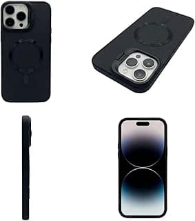 Flexible silicone back cover compatible with iPhone 14 Pro, stylish and elegant case, with a camera stand and magnetic charging support. (Black)
