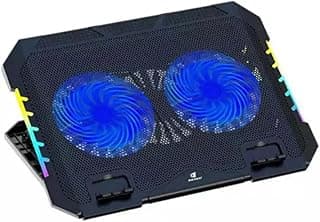 قاعدة تبريد لابتوب جيمنج Jertech KL332 مع حامل موبايل - 2 مروحة بإضاءة LED زرقاء - إضاءة RGB جانبية - 2 منفذ USB وتحكم في السرعة - تدعم مقاسات 12 إلى 18 بوصة