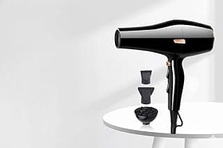 استشوار مجفف شعر موديل SK- 2225 احترافي بقوة 3000 واط، تبديل هواء ساخن وبارد، ضبط متعدد السرعات، أسود، مع موزع