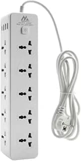 مشترك كهرباء متعدد المنافذ من المغربي بـ 10 مخارج عالمية، 3 منافذ USB ومنفذ 1 Type-C، وصلة شحن سريع، حماية من التحميل الزائد، مقاوم للحريق، شريحة ذكية، مفتاح طاقة