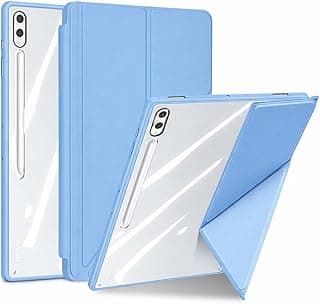 Hybrid Case for Samsung Galaxy Tab S9 FE+/Tab S9 Plus 12.4 Inch 2023 Tablet with Pen Holder - Shockproof Protective Case with Transparent Hard Shell on the Back (Light Blue)