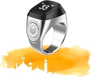 iQIBLA - Smart Tasbih Zikr Ring, Muslim Prayer, Prayer timing reminder, OLED display, Tasbih Counter, Smart Ring, Wearable Technology, Waterproof - Silver - 22mm, ZIKR1-22B
