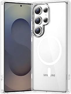 جراب متوافق مع سامسونج Galaxy S25 Ultra شفاف، [شحن لاسلكي] [مضاد للاصفرار] [حماية بمعايير عسكرية] جراب مغناطيسي رفيع ومضاد للصدمات لسامسونج Galaxy S25 Ultra، شفاف