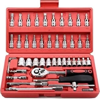 46 Pieces 1/4 Inch Ratchet Wrench Socket Set with Metric Socket Set and Extension Socket Set for Car Home Repair with Storage Bag - sa car