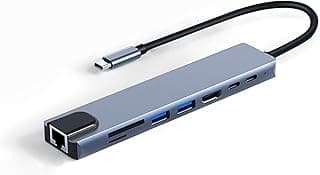 هب USB 3.0 لمنفذ Type-c، محول 8 في 1 لملحقات الكمبيوتر مع USB-C 4K HDMI SD/TF ايثرنت، قاعدة توصيل للتابلت واللابتوب، متوافق مع اتش بي، ديل، سويتش، لينوفو، جالاكسي، ايباد، ايفون، ماك
