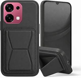 Compatible with Oppo A6 Pro Leather Case Shockproof Cover Built-in Kickstand PU Leather Stylish Look Comfortable Grip Built-in Card Holder Kickstand (Black)