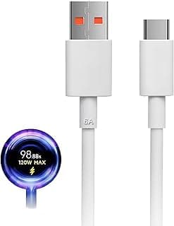 Charging Mobile Cable Very Fast Compatible with Turbo Charger/Hyper Charging Cable 1M (White 6A(67w/120W))