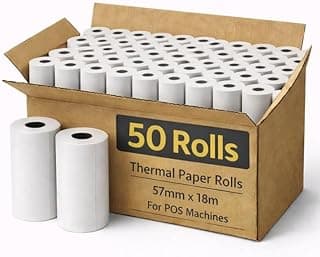 5.7cm Wide POS Thermal Paper Rolls – Receipt Rolls for Visa Machines – Multiple Lengths 12m/14m/16m/18m – Multipack (50, 18m)