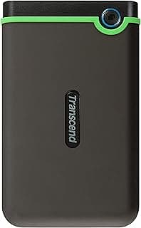 قرص صلب خارجي متين بمنفذ USB 3.1 ستورجيت TS2TSJ25M3S-E (HDD) من ترانسيند صغير الحجم ومقاوم للصدمات وخفيف الوزن باللون الرمادي/ الأخضر، التوصيل والتشغيل 2 تيرابايت (تغليف صديق للبيئة)