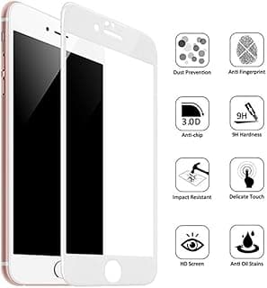 شاشة حماية منحنية من الزجاج المقوى لموبايل ايفون 6 بلس - 6s لون ابيض مضادة للخدش والبصمات وخالية الفقاعات متوافقة مع خاصية اللمس ثلاثي الابعاد 3D Touch بدرجة صلابة 9H ودرجة امالة 5D [قطعتان]