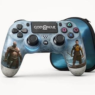 يد تحكم لاسلكية متوافقة مع PS4 - إصدار God of War | تصميم God of War، تتضمن حقيبة حمل، عصا تحكم مزدوجة، اتصال لاسلكي، رسومات مخصصة