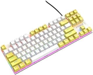 لوحة مفاتيح ميكانيكية للألعاب FV-Q301 ألوان متعددة TKL - مفتاح أزرق - 87 - أبيض وأصفر