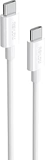كابل R2022 من USB-C إلى USB-C، قدرة 60 وات، متانة عالية ومرن، كابل شحن سريع ونقل بيانات، طول 2 متر، سرعة نقل 480Mbps، مقاوم للتشابك، أبيض | ضمان محلي 12 شهر