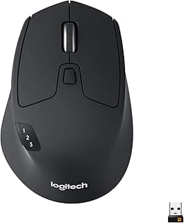 M720 Wireless Triathlon Mouse with Bluetooth for PC with Hyper-Fast Scrolling and USB Unifying Receiver for Computer and Laptop - Black