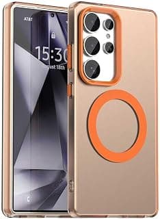 Case for (Compatible with For Samsung S23 Ultra) Magnetic Charging, Ultra Thin Shockproof Matte Hard PC Mobile Phone Case, Translucent Soft Silicone TPU Bumper Protective Case (Orange)