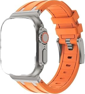 Liquid Silicone Rubber Watch Strap Compatible with Apple Watch Ultra Ultra 2 SE Series 1 11 49mm Orange Stainless Steel Adapter Sport Band Durable Flexible Premium Design