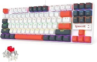 كيبورد ألعاب ميكانيكي K552 WLR-R كومارا بتصميم صغير مكون من 87 مفتاحًا بدون لوحة رقمية، مفاتيح حمراء قابلة للتبديل، إضاءة ار جي بي بنمط قوس قزح، ألوان أبيض ورمادي مع أزرار برتقالية (عربي/إنجليزي)