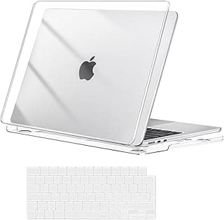 جراب متوافق مع MacBook Air 13 بوصة M5 2026 M4 2025 M3 M2 2024-2022، جراب صلب لجهاز MacBook Air 13.6 بوصة A3449 A3240 A3113 A2681 مع خاصية Touch ID وفيلم كيبورد، شفاف كريستالي