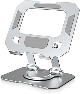 Tablet Stand Holder - Adjustable iPad Stand with Aluminum 360° Rotating Base, Compatible with 4.7-12.9inch Device Such as iPad Pro 12.9, iPad Pro 11/10.9/10.2, iPad Air/Mini, Silver