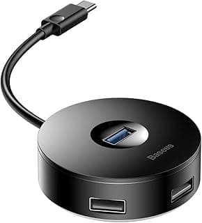 باسيوس صندوق محول دائري 4 في 1 USB-C | 1 × USB 3.0 و3 منافذ USB 2.0 | مزامنة بيانات 5Gbps | منفذ طاقة مايكرو USB للاقراص الصلبة 4TB | لاجهزة ابل ماك بوك وسيرفس برو واللابتوب والجوال والتابلت وايباد