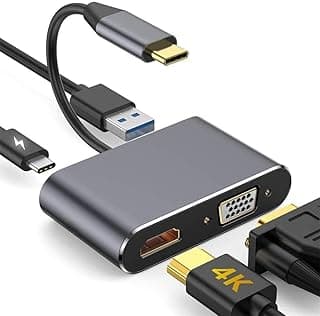 محول USB C الى HDMI 4 في 1 من فوكمي، موزع USB C مع HDMI 4K، VGA، محول نوع C وUSB 3.0، محول منفذ كيبل شحن متوافق مع اندرويد واللابتوب وماك والكمبيوتر وغيرها