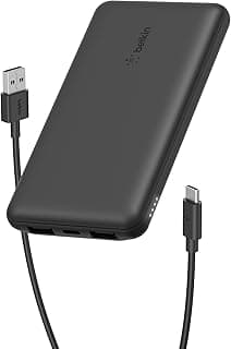 باور بانك محمول من بيلكن سعة 10000 mAh بمنفذ USB نوع سي واحد ، ومنفذين ايه لشحن يصل الى 15 واط لهواتف ايفون واندرويد وايربود وايباد وغيرها – لون اسود عدد المنافذ: 3