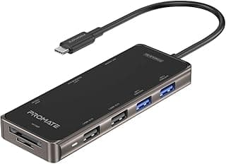 هاب USB-C، محول 9 في 1 USB Type-C مع ايثرنت 1000 ميجابت في الثانية، توصيل طاقة 100 وات USB-C، 4K HDMI، 4 منافذ USB، وفتحة كارت TF/SD لـ ماك بوك برو، ماك بوك اير، XPS، كروم بوك، PrimeHub-Go