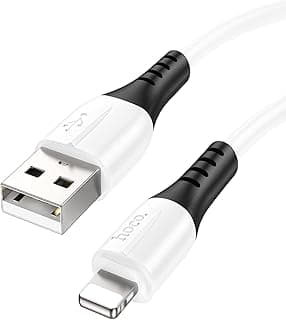 كابل هوكو X82 - سيليكون للشحن ونقل البيانات (2.4 أمبير - 1 متر)، من USB-A إلى Lightning، متوافق مع ابل ايفون وايباد وايربودز - أبيض