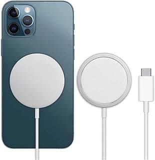 شاحن لاسلكي مغناطيسي سريع متوافق مع ايفون وسامسونج (كابل USB نوع سي)، أبيض