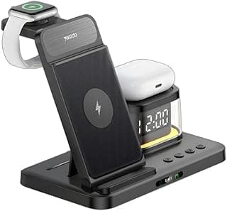 DS22 Wireless Charger, 15W Fast Charging, Double Angle Adjustment, Clock Display
