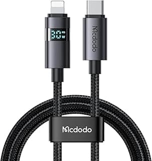 كابل USB-C إلى Lightning بقدرة 36 وات مع شاشة LED أفقية، طول 4 قدم، كابل شحن سريع نايلون مضفر لآيفون 14 13 12 11/برو/برو ماكس/بلس، آيباد، AirPods، آي تاتش