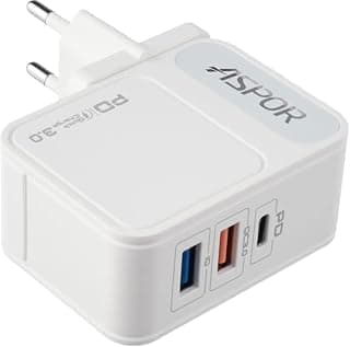 A838 Fast Charger PD 18W + QC 3.0 + IQ 2.4A Output with Type-C to Lightning PD Cable, 3 USB Ports, EU Pin – White